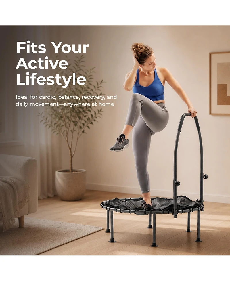 Sunny Health and Fitness Active Fitness Trampoline with Adjustable Handlebar