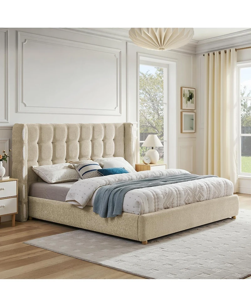 Streamdale Furniture Size Waffle Wingback Gas Lift Storage Bed