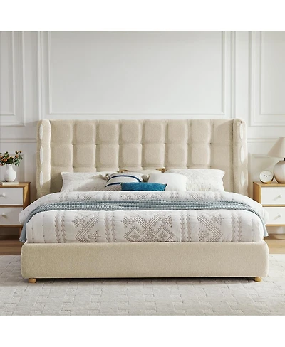 Streamdale Furniture Size Waffle Wingback Gas Lift Storage Bed