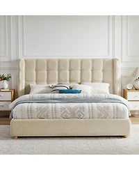 Streamdale Furniture Size Waffle Wingback Gas Lift Storage Bed