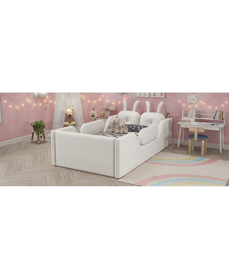 Streamdale Furniture Twin Upholstered Platform Bed with Rabbit Cushion and Removable Rails
