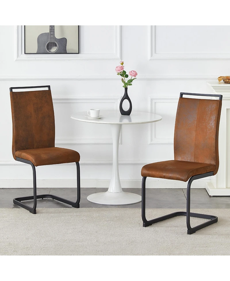 Flynama Set of 2 Vintage Tech Fabric Dining Chairs, 39.3" High Back Metal Frame Accent Chairs