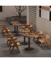 Flynama Modern Mid Century Rattan Accent Dining Chair with Armrests, for Living Room and Dining Room