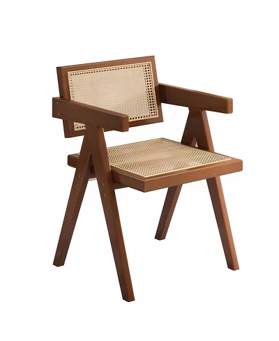 Flynama Modern Mid Century Rattan Accent Dining Chair with Armrests, for Living Room and Dining Room