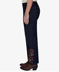 Ruby Rd. Petite Pull-On Wide-Leg Embroidered Denim Pants