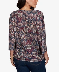 Ruby Rd. Petite Patchwork 3/4-Sleeve Henley Blouse