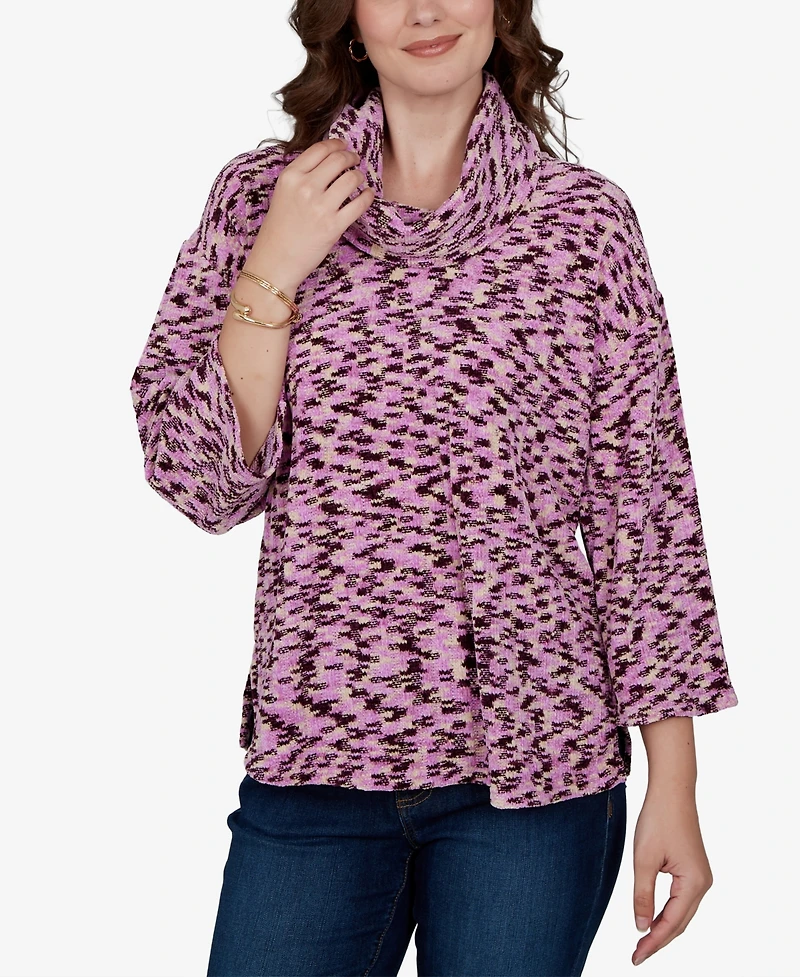 Ruby Rd. Petite Spacedye Cowl Neck 3/4-Sleeve Top