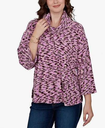 Ruby Rd. Petite Spacedye Cowl Neck 3/4-Sleeve Top
