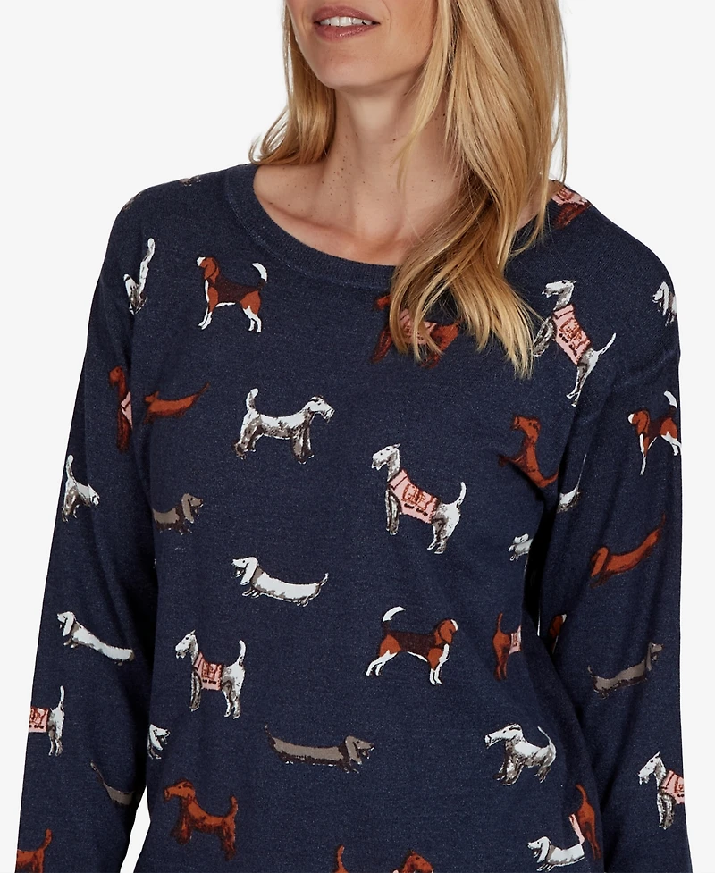 Ruby Rd. Women's Petite Dog-Print Long-Sleeve Pullover
