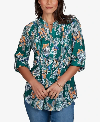 Ruby Rd. Petite Kensington Henley 3/4-Sleeve Floral Blouse