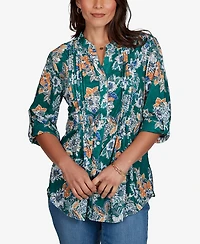 Ruby Rd. Petite Kensington Henley 3/4-Sleeve Floral Blouse