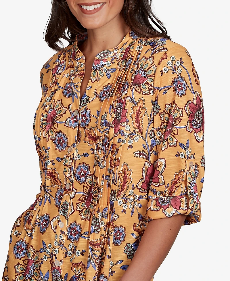 Ruby Rd. Petite Vines Henley 3/4-Sleeve Button-Front Top