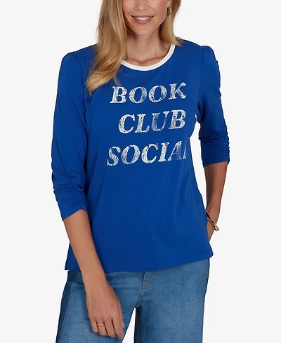 Ruby Rd. Petite Book Club 3/4-Sleeve Graphic-Print Top