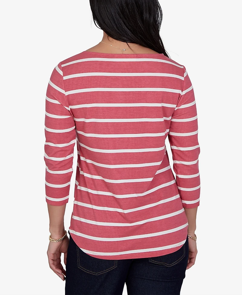 Ruby Rd. Petite 3/4-Sleeve Boat-Neck Curved-Hem T-Shirt