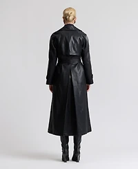 Avec Les Filles Women's Faux-Leather Belted Raglan-Sleeve Trench Coat