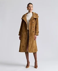 Avec Les Filles Women's Funnel-Neck Suede Oversized Trench Coat