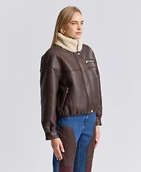 Avec Les Filles Women's Faux Shearling Oversized-Fit Bomber Jacket