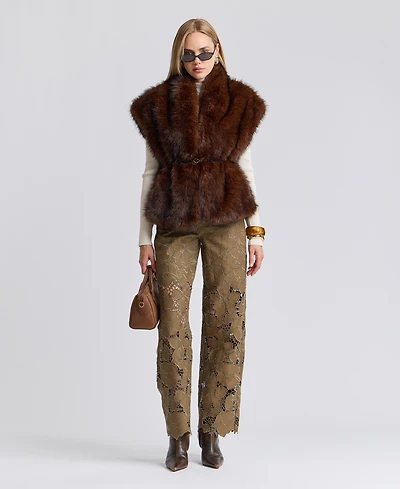 Avec Les Filles Women's Belted Faux Fur Shawl Collar Vest