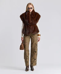 Avec Les Filles Women's Belted Faux Fur Shawl Collar Vest