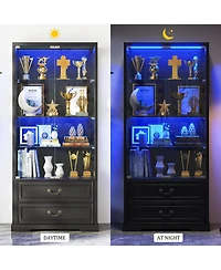 Vlsrka 67" Tall Display Cabinet with Glass Doors and 2 Drawers