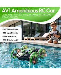 Contixo AV1 Amphibious 4WD Rc Stunt Car with Led Lights, Auto Demo and Usb-c Battery, Ages 6+