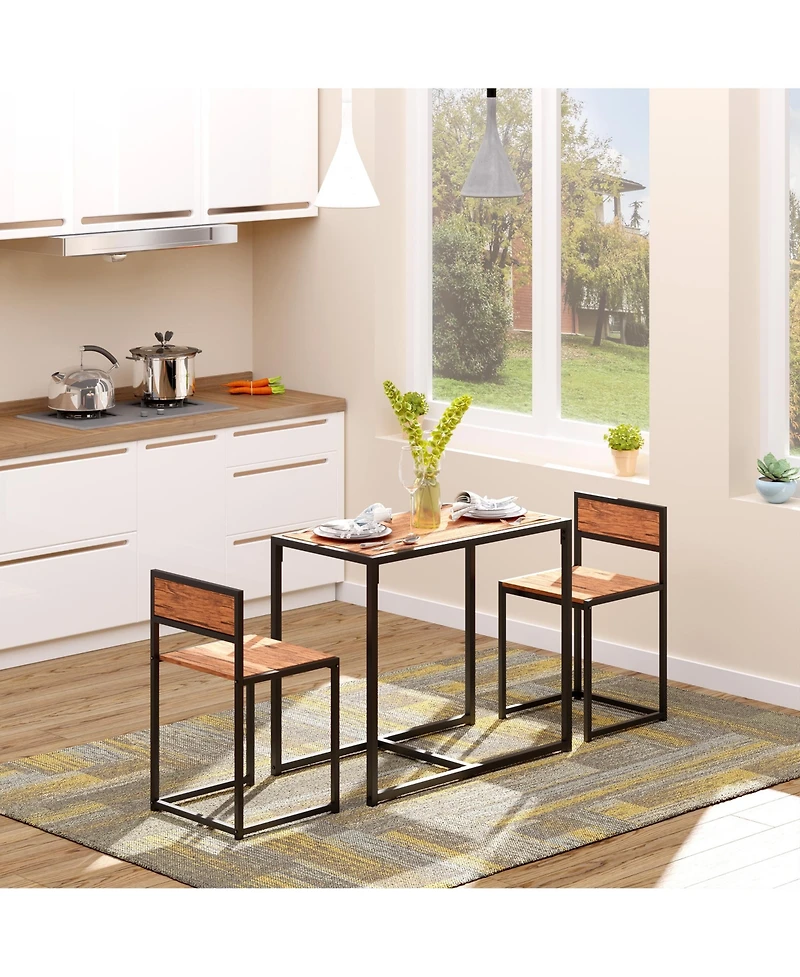 Flynama 3-Piece Multifunctional Industrial Dining Set, Square Mdf Table and 2 Low Back Stools