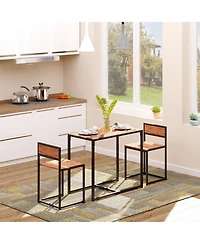 Flynama 3-Piece Multifunctional Industrial Dining Set, Square Mdf Table and 2 Low Back Stools
