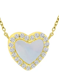 Macy's 14k Gold Over Sterling Silver Cubic Zirconia and White Imitation Pearl Heart Necklace