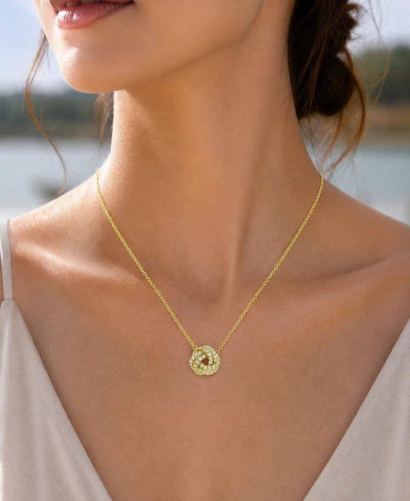 Macy's 14k Gold Over Sterling Silver Cubic Zirconia Pave Knot Necklace