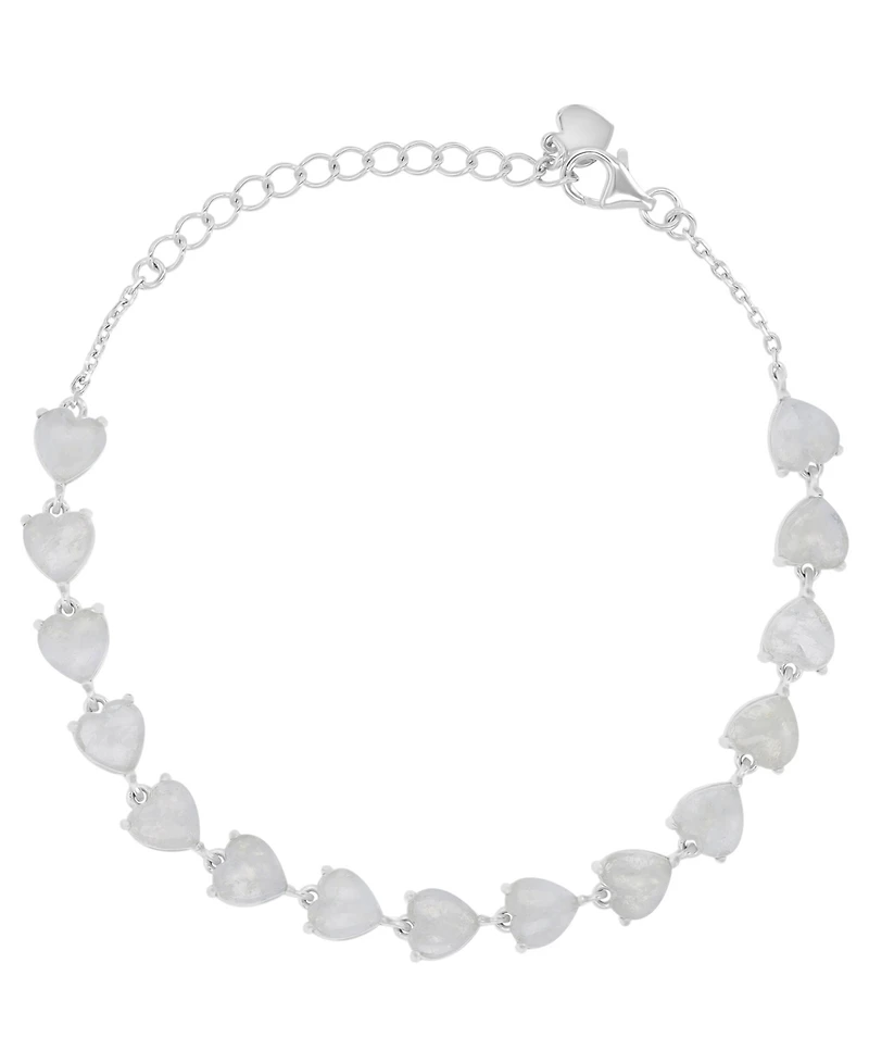 Macy's Rhodium Over Sterling Silver Moonstone Heart Frontal Bracelet