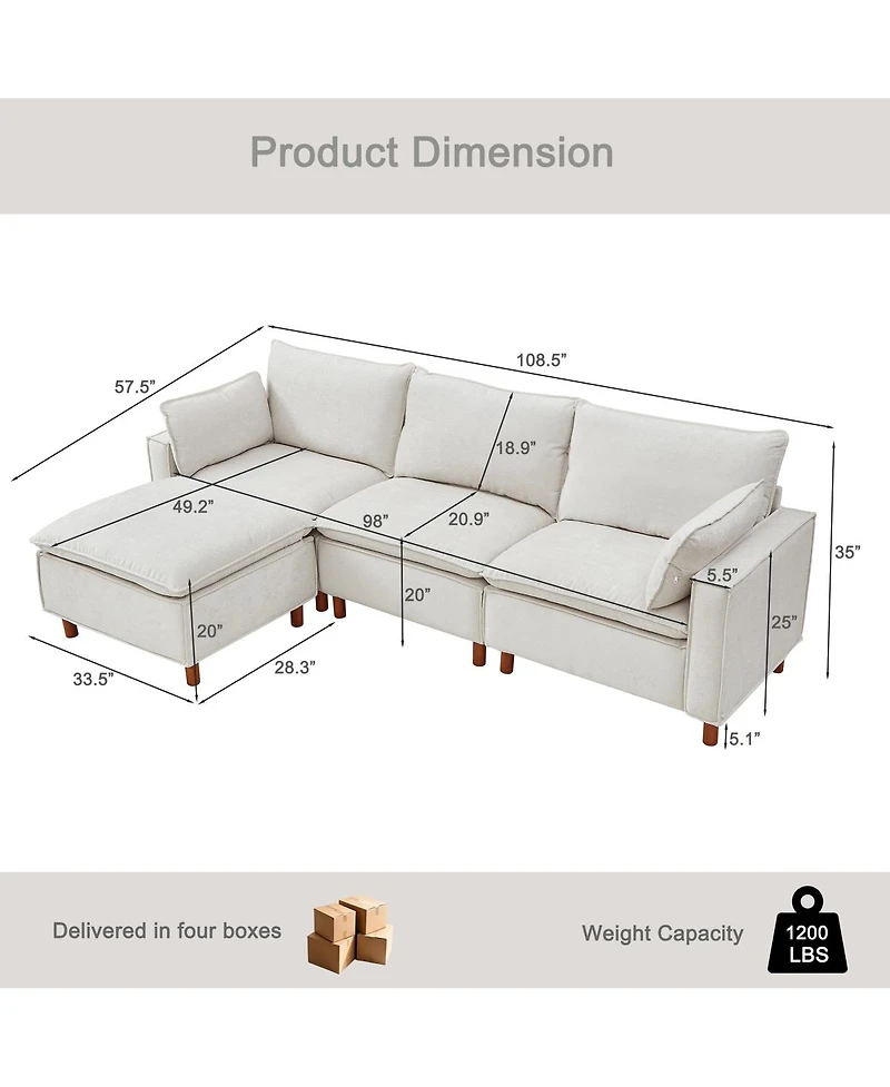 Streamdale Furniture Modular Chenille Sectional Sofa with Ottoman