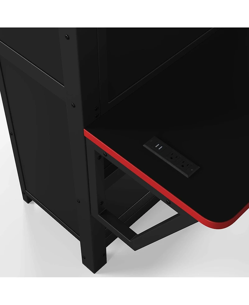 Streamdale Furniture Twin Size Low Loft Bed with Desk, Led Lights, Storage and Canopy