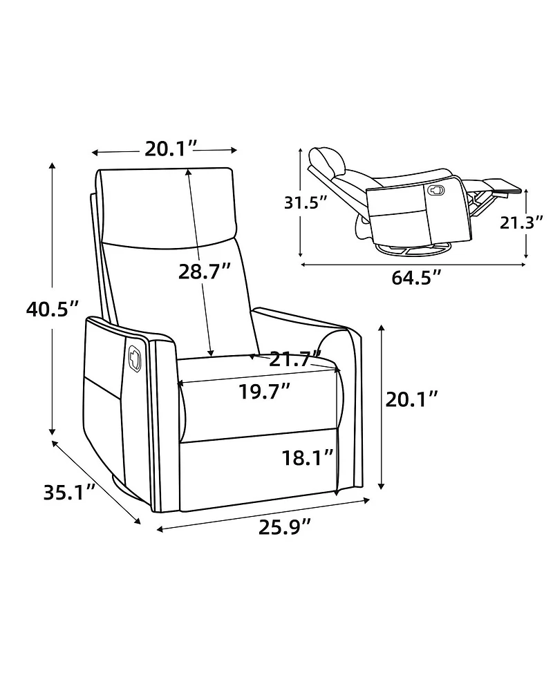Streamdale Furniture Fabric Manual Recliner Chair with Heat, Massage, Rocker and Swivel