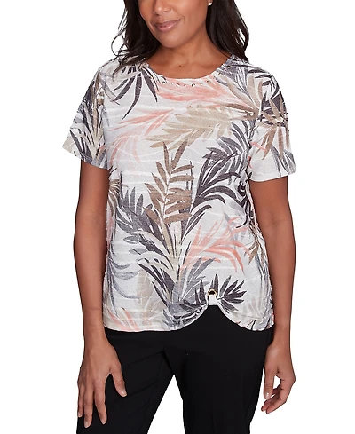 Alfred Dunner Petite Warm Palm Tree Tropical Short-Sleeve T-Shirt