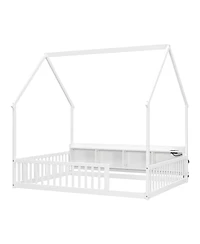 Streamdale Furniture Full House Floor Bed with Storage, Led Lights and Charging Station