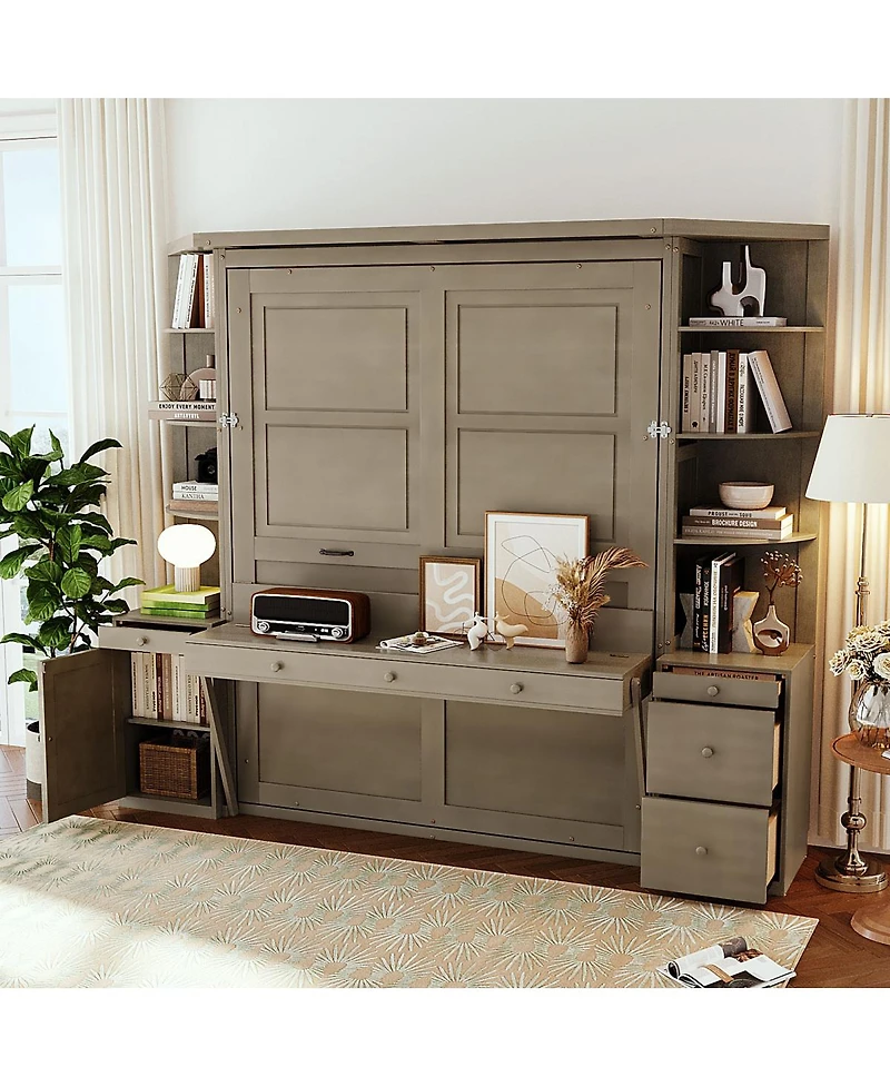 Streamdale Furniture Queen Murphy Bed with Desk and Storage Shelves