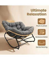 Streamdale Furniture Oversized Outdoor Wicker Papasan Rocking Chair with Cushion