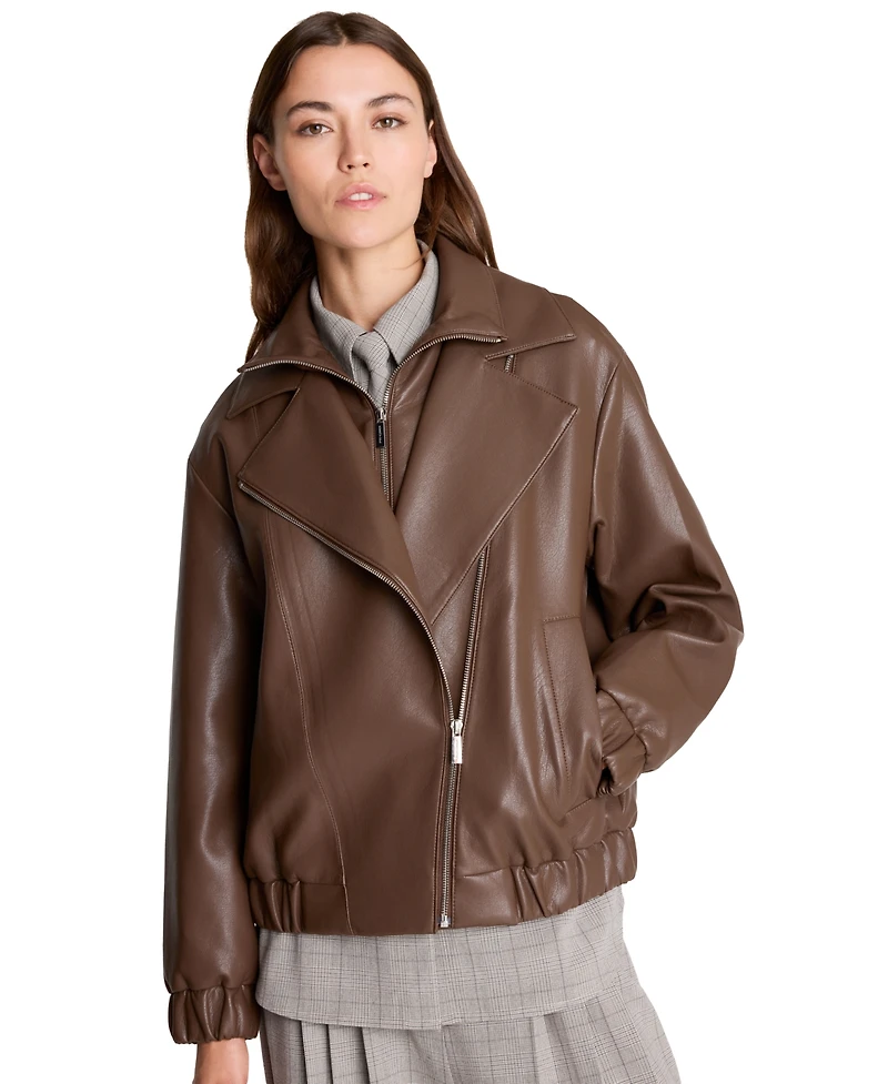 Kenneth Cole Women's Moto Asymmetrical Zip-Front High-Stand Collar Jacket