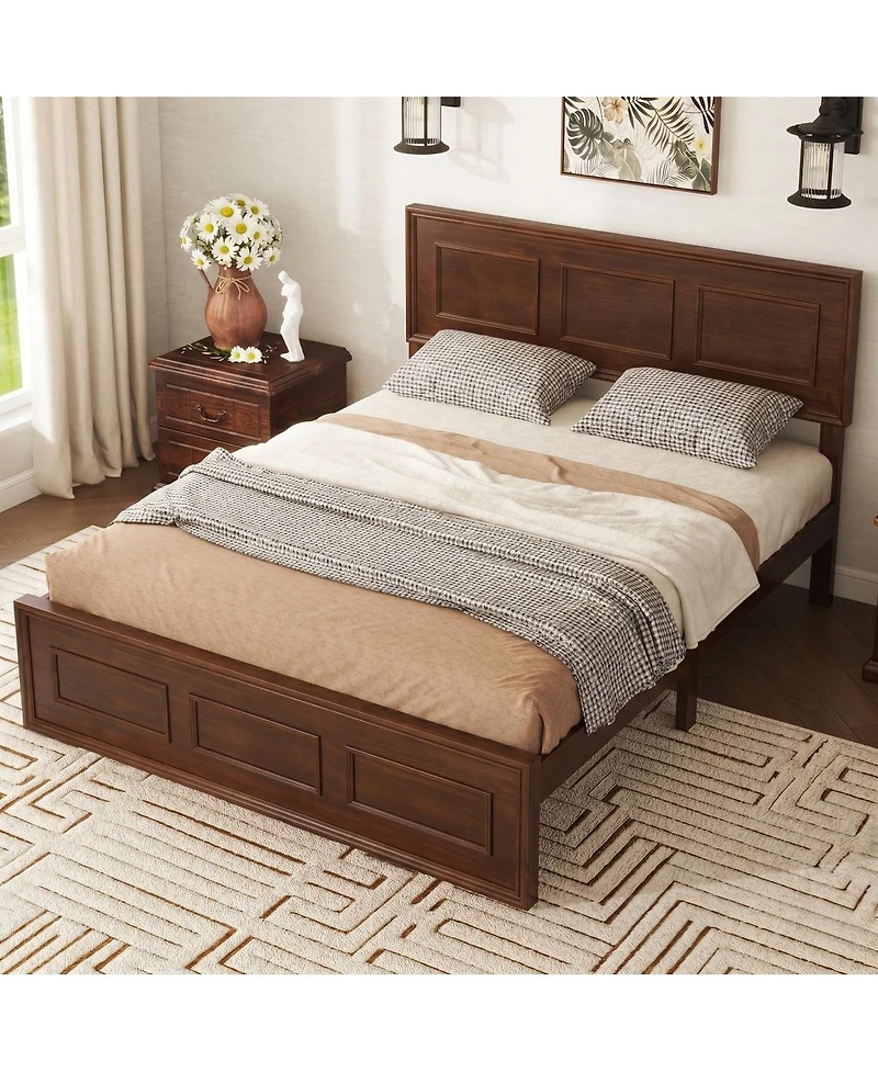 Streamdale Furniture Full Size Pine Wood Bed with Adjustable Headboard