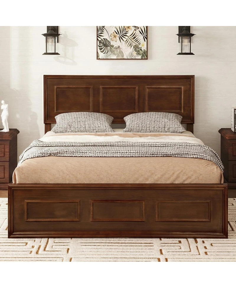 Streamdale Furniture Full Size Pine Wood Bed with Adjustable Headboard