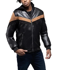 X-Ray Men's Shiny Polyurethane and Faux Suede Detailing with Shearling Lining Hooded Jacket