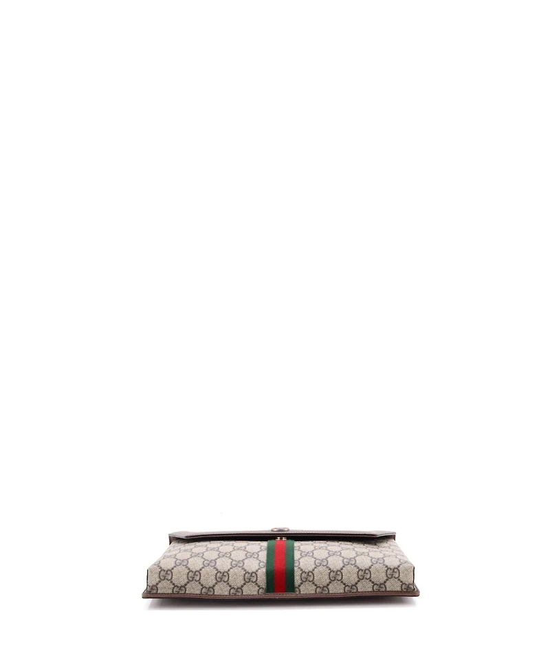 Pre-Owned Gucci Large Ophidia Flap Clutch Gg Coated Canvas