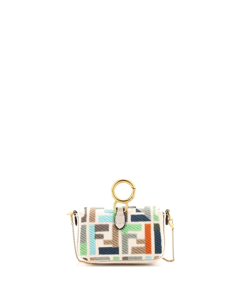 Pre-Owned Fendi Nano Chain Baguette Charm Bag Zucca Embroidered Canvas