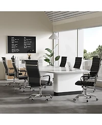 Swivel Home Office Chair, Adjustable Height Ergonomic Executive Computer Chair, Ribbed Pu Leather Conference Room Chair with Arms, Black