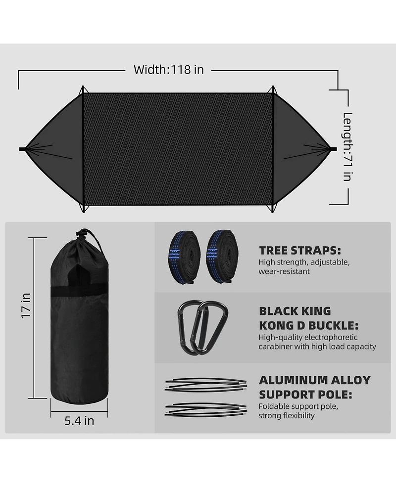 Piscifun Camping Hammock With Mosquito Net Tree Straps Aluminum Rods Portable Lightweight Outdoor Hanging Rest