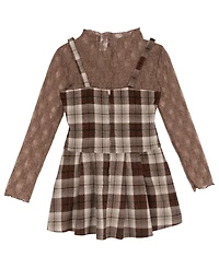 Rare Editions Girls' 7-16 Rhinestone Plaid Jumper and Lace Top, 2-Piece Set
