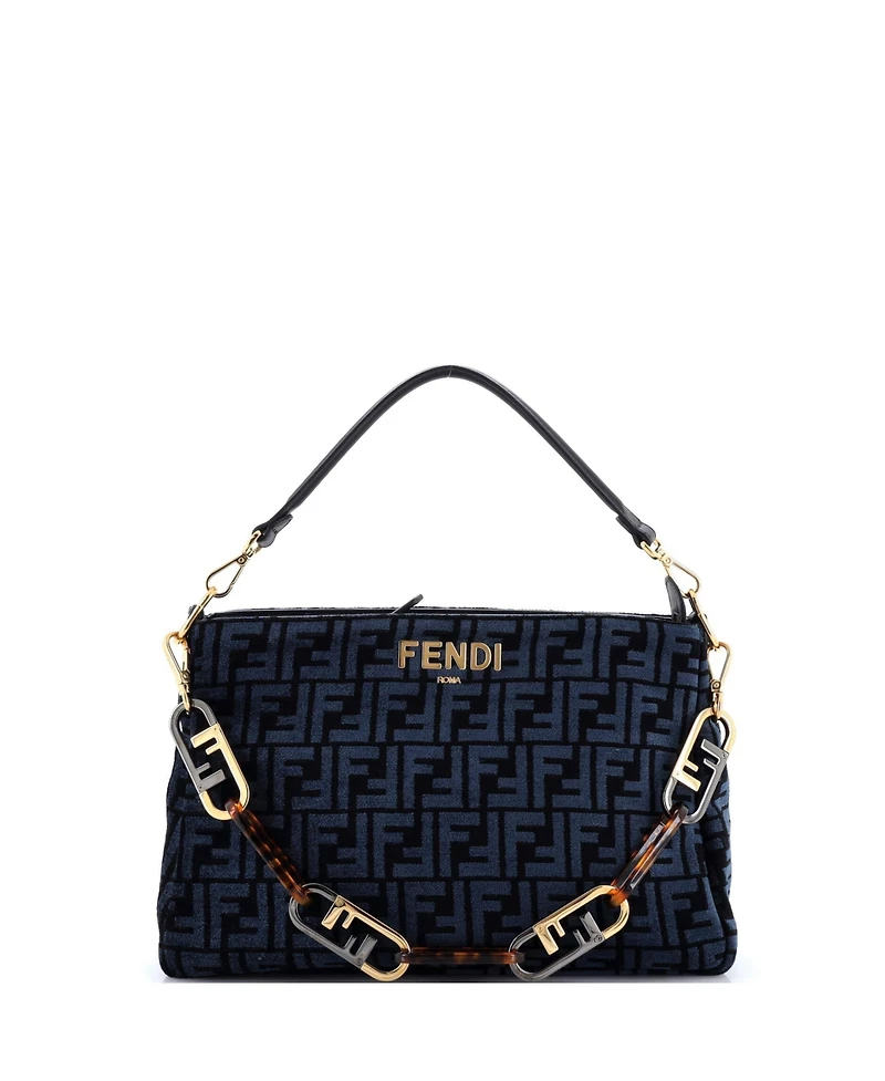 Pre-Owned Fendi O'Lock Zip Shoulder Bag Zucca Chenille