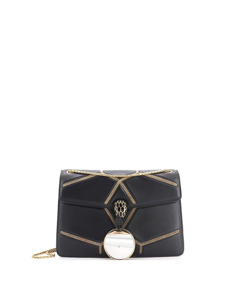 Pre-Owned Bvlgari Medium Glam Rebel Serpenti Forever Shoulder Bag Chain Embellished Quilted Leather