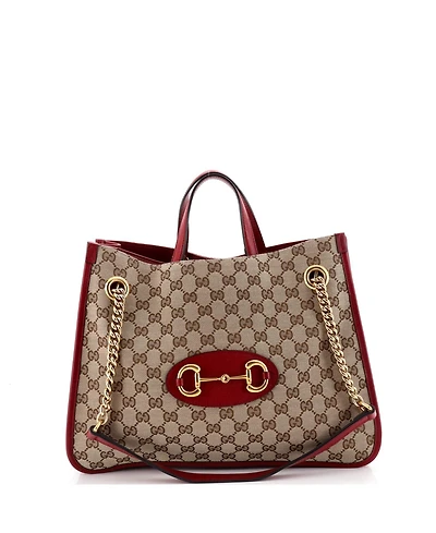 Pre-Owned Gucci Medium Horsebit 1955 Chain Tote Gg Canvas with Leather