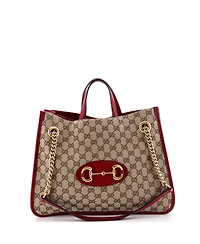 Pre-Owned Gucci Medium Horsebit 1955 Chain Tote Gg Canvas with Leather